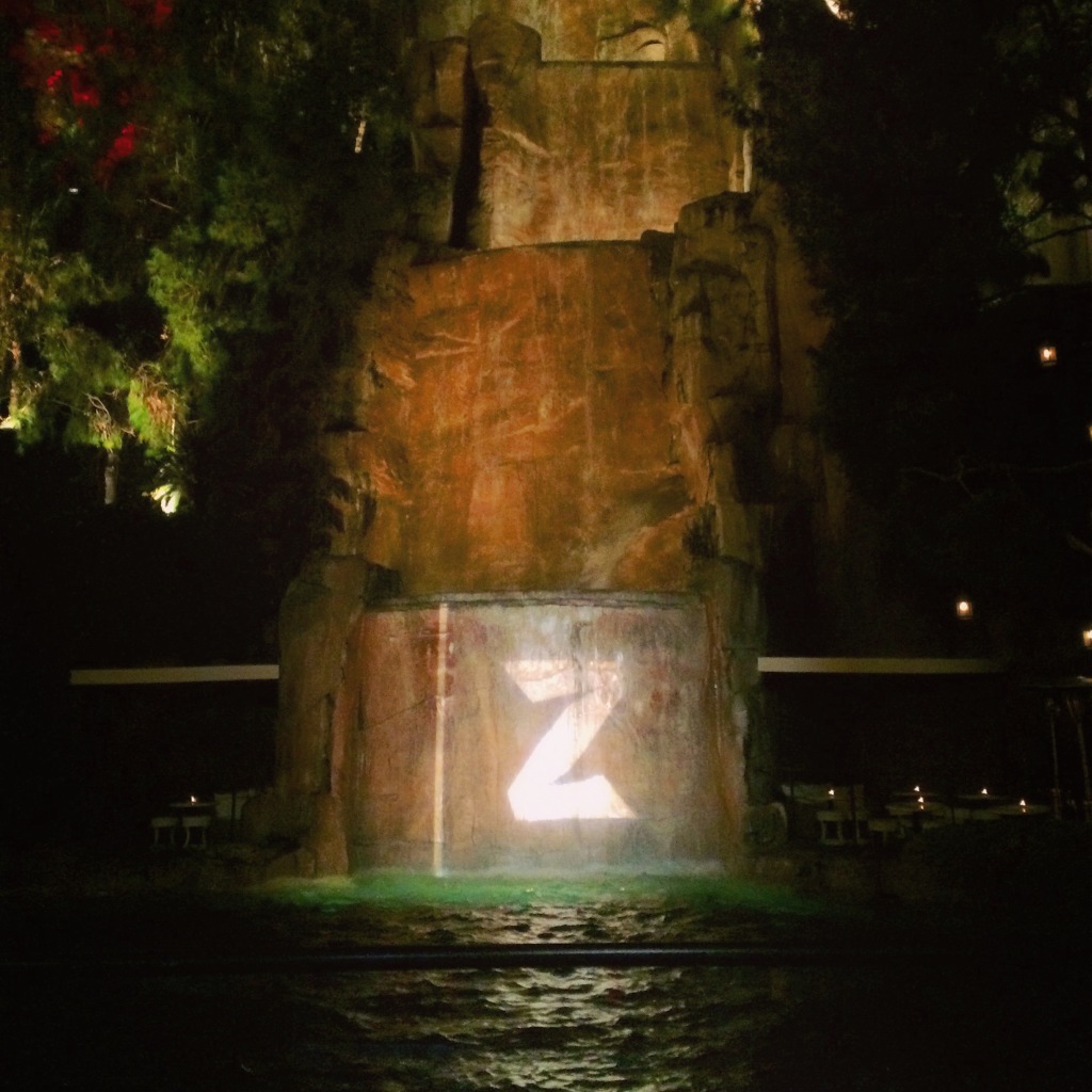 The waterfall at Tryst Nightclub lit up with DataFactZ’s logo during the private event at the 2015 MicroStrategy World Conference.