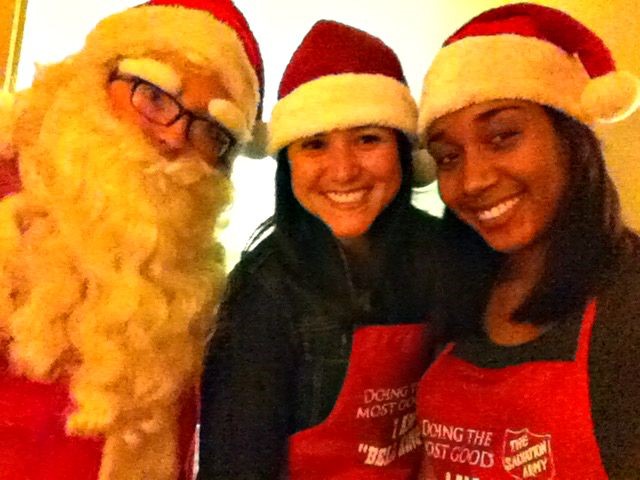 Interns Christian, Sasha and Megan transforming into Santa’s elves during The Salvation Army’s Christmas in July TV segment on WDIV- Channel 4 four o’clock news